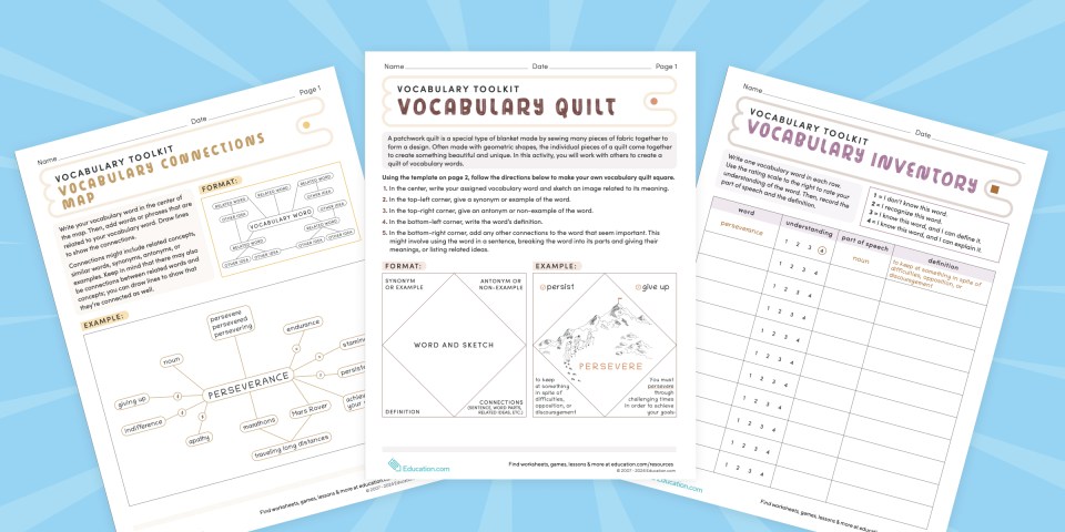 Toolkit of 10 vocabulary worksheets for Reading Month