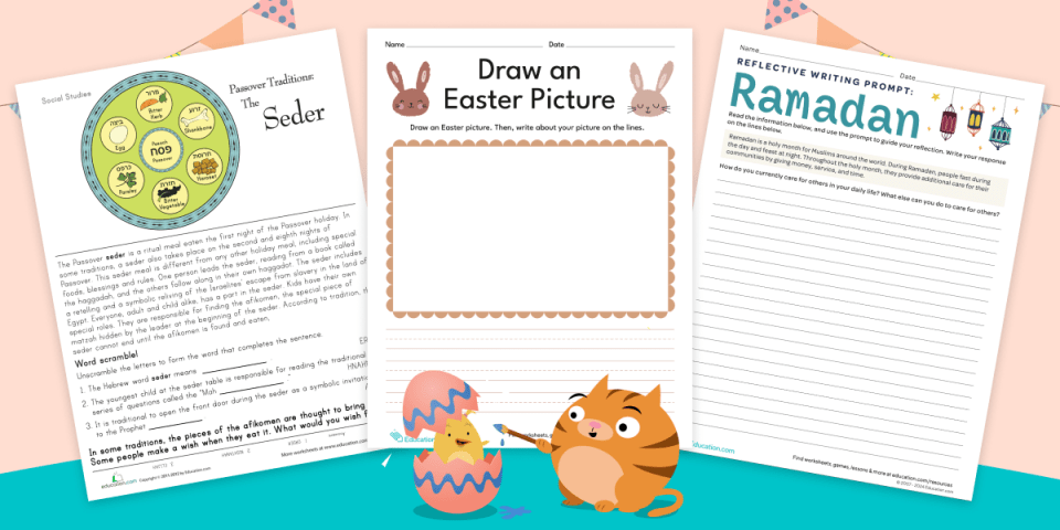 Celebrate Ramadan, Easter, and Passover: Worksheets and activities for kids
